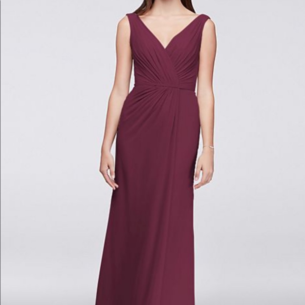 Faux-Wrap Pleated Chiffon Bridesmaid Dress- Wine